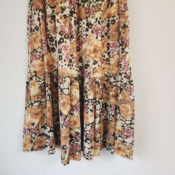 Ba&Sh Diary Printed Tiered Floral Midi Skirt Sz M/ 6US Yellow 100%Cotton Classic - Picture 13 of 15